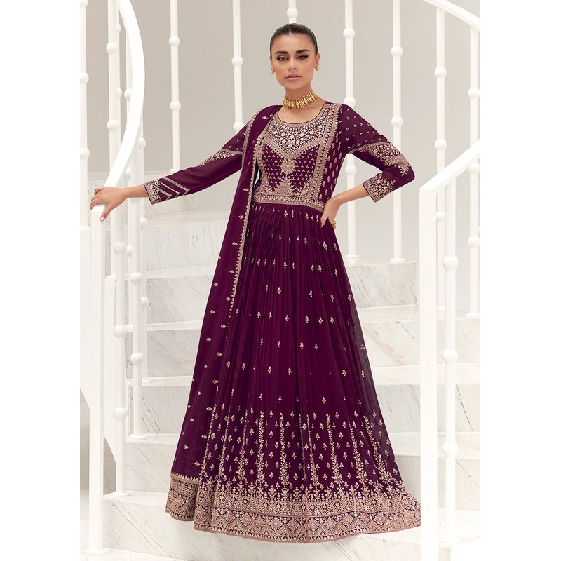 Wine Purple Real Georgette Party Style Anarkali Suit