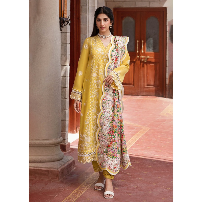 Yellow Luxury Lawn Suit | Zaha | Festive Lawn '23 | FERESHTEH - ZF23-01