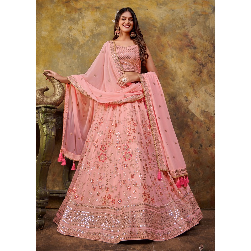 Baby Pink Premium Georgette Sequins Wedding Lehenga Choli