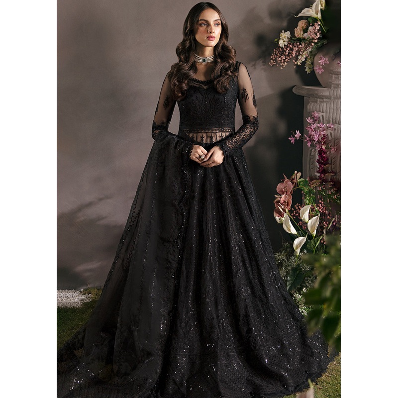 Black Pakistani Maxi Dress - Afrozeh La Fuchsia Formals '23 - Ebony