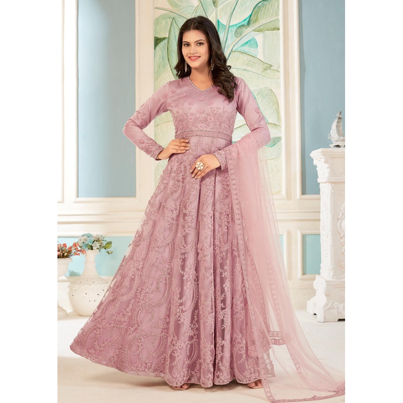 Charming Pink Thread Embroidered Wedding Wear Anarkali Suit