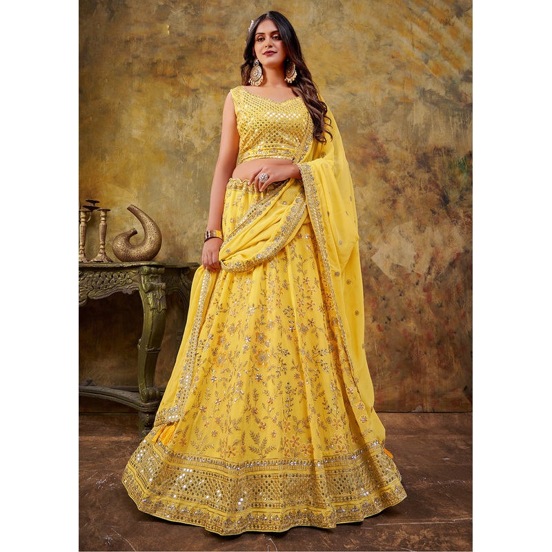 Glam Yellow Premium Georgette Sequins Wedding Lehenga Choli