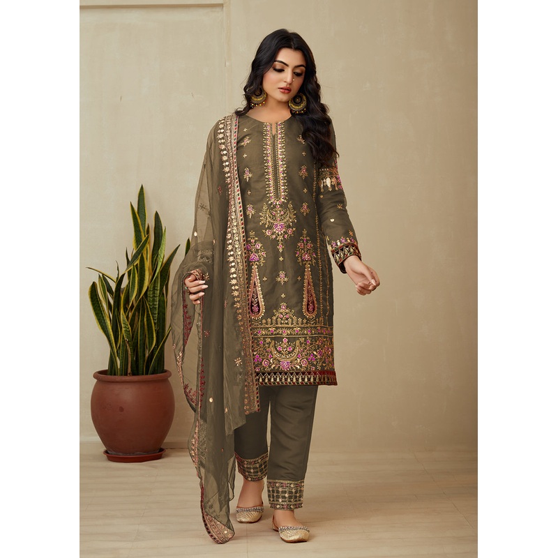 Mehndi Green Organza Embroidered Traditional Salwar Kameez