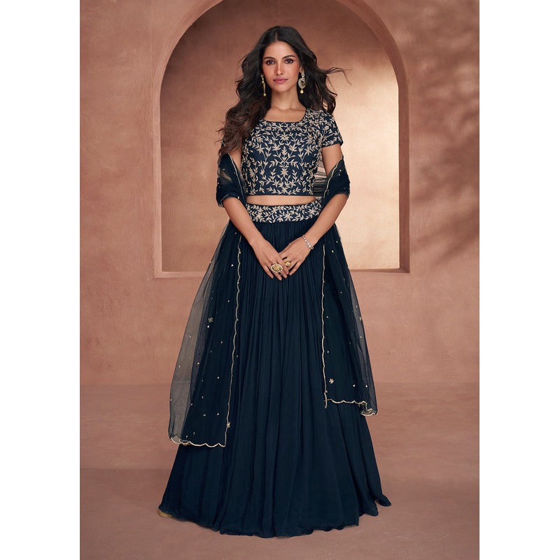 Midnight Blue Premium Silk Designer Party Wear Lehenga Choli
