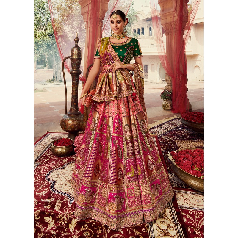 Royal Multicolor Green Embroidered Bridal Lehenga Choli