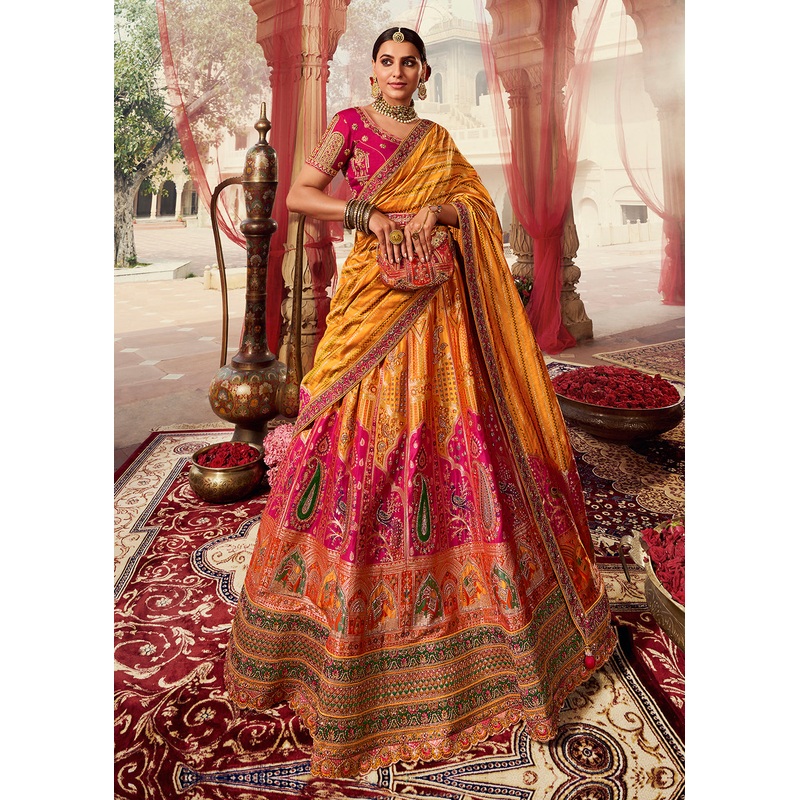 Royal Multicolor Pink Embroidered Bridal Lehenga Choli