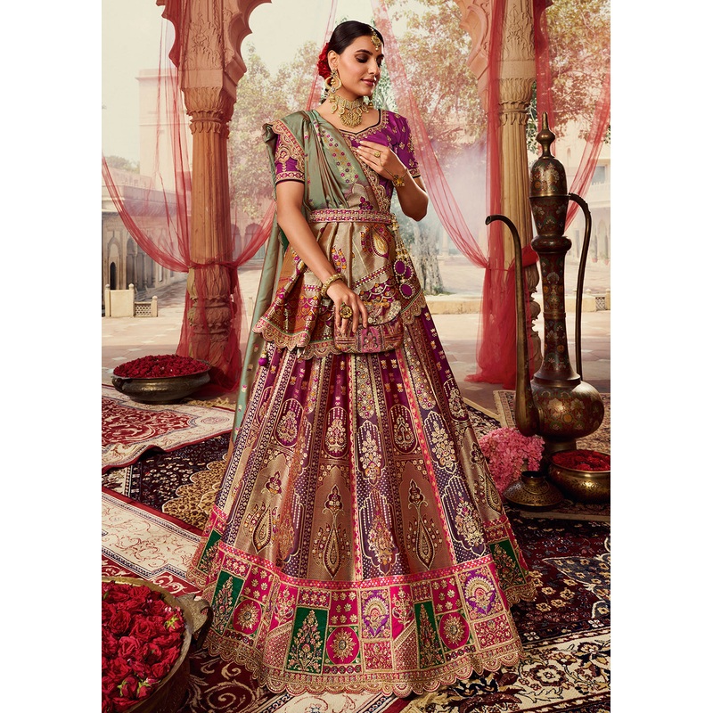 Royal Multicolor Purple Embroidered Bridal Lehenga Choli