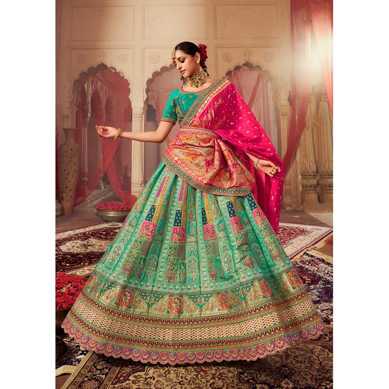Royal Multicolor Sea Green Embroidered Bridal Lehenga Choli