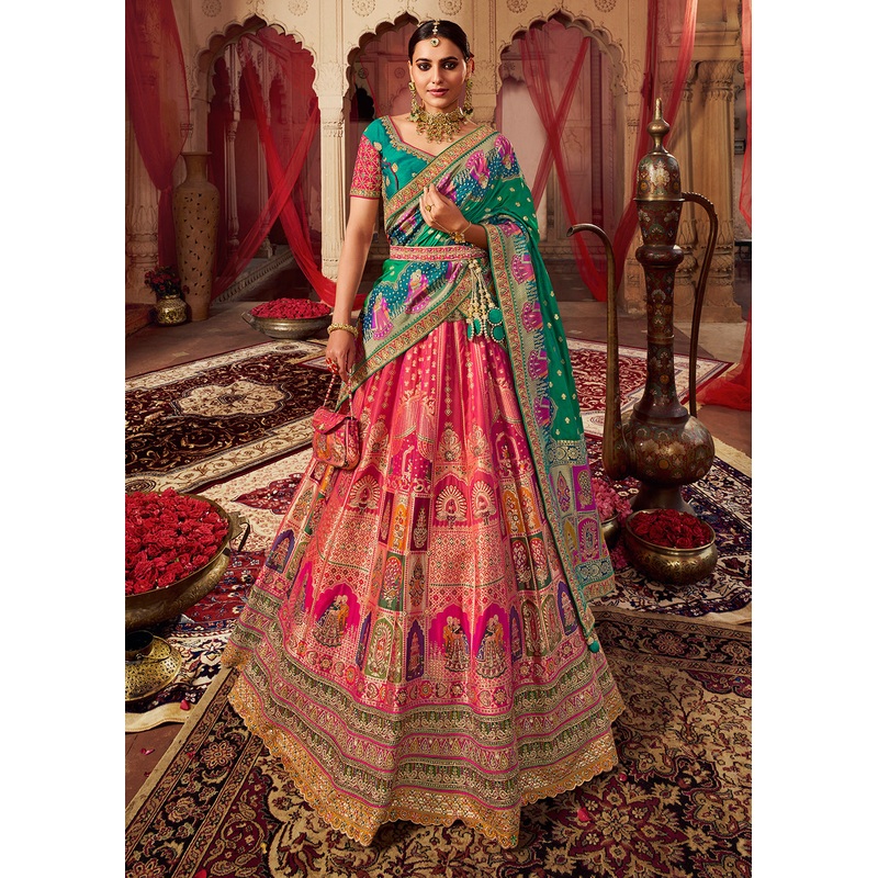 Royal Multicolor Teal Embroidered Bridal Lehenga Choli