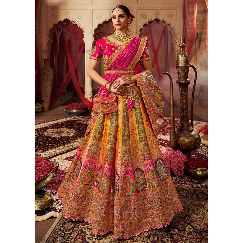Royal Multicolor Yellow Embroidered Bridal Lehenga Choli