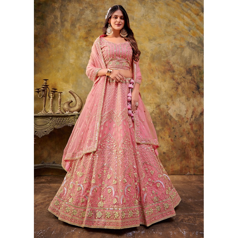 Soft Pink Premium Net Sequins Wedding Lehenga Choli
