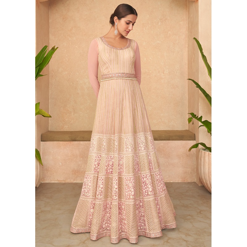 Superb Pink Embroidered Real Georgette Wedding Anarkali Suit
