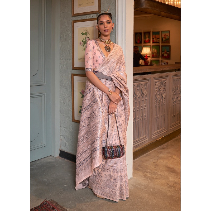 Sweet Pink Woven Kashmiri Cotton Silk Saree