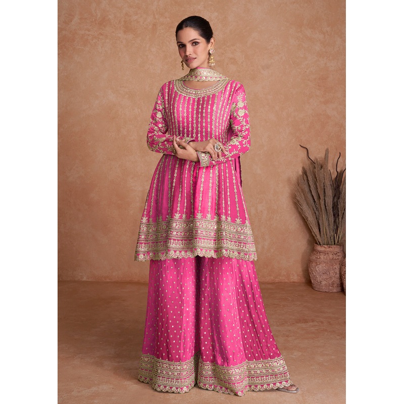 Traditional Pink Embroidered Wedding & Reception Wear Gharara Suit