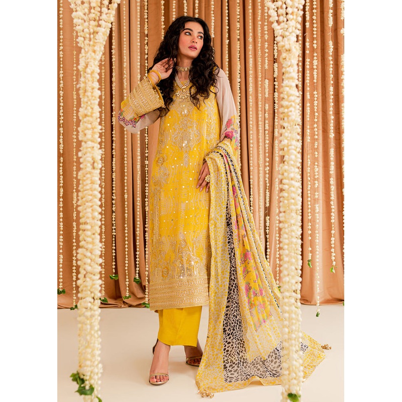 Yellow Chiffon Suit - Vasal Formals 23 By Charizma | VSL-04