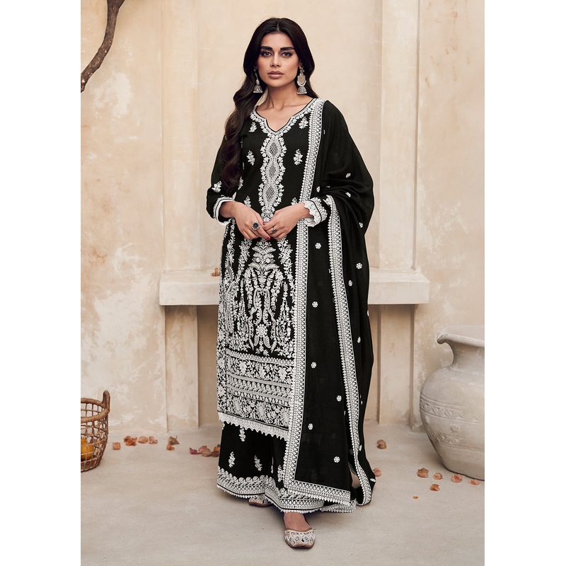 Beautiful Black Festive Embroidered Palazzo Salwar Suit