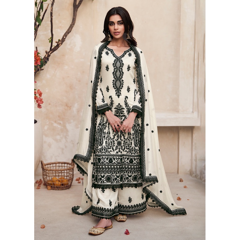 Beautiful Off White Festive Embroidered Palazzo Salwar Suit