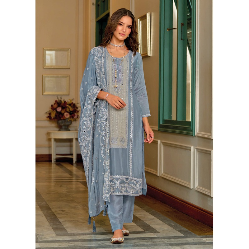 Exquisite Blue Premium Silk Festive Wear Salwar Suit
