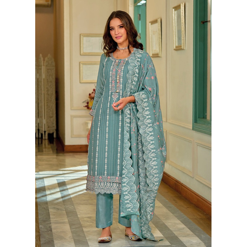 Exquisite Green Premium Silk Festive Wear Salwar Suit