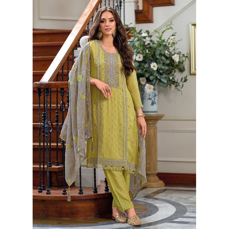 Festive Organza Green Embroidered Salwar Kameez