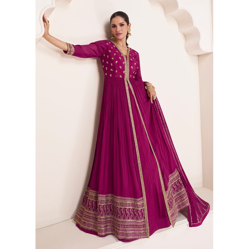 Party Magenta Plum Embroidered Skirt Style Anarkali Suit