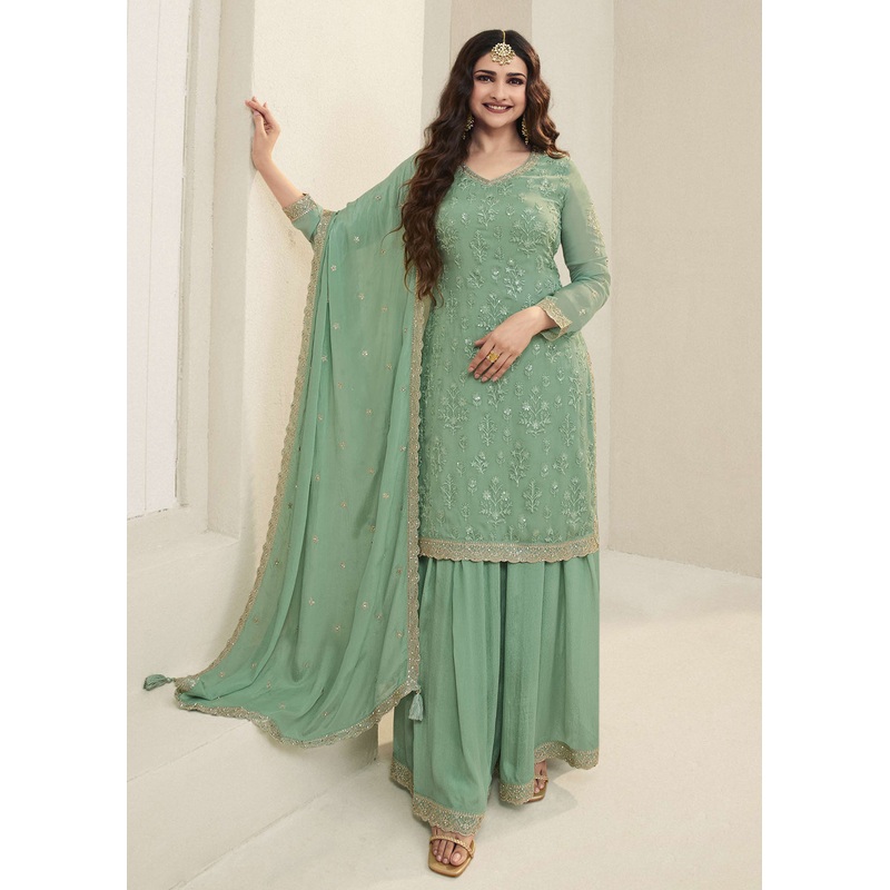 Prachi Desai Green Organza Embroidered Sharara Suit