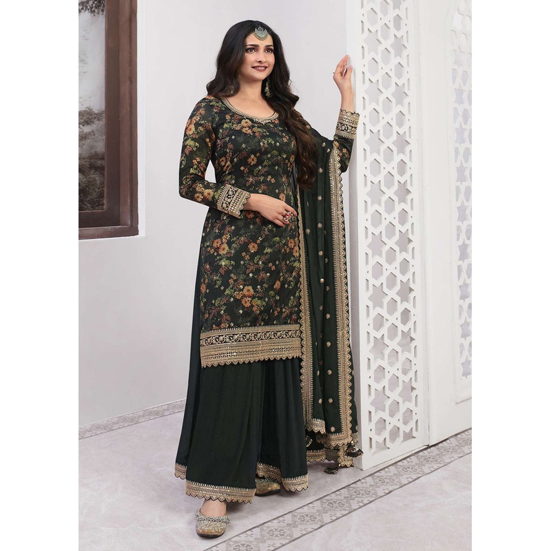 Prachi Desai Green Silk Georgette Embroidered Sharara Suit