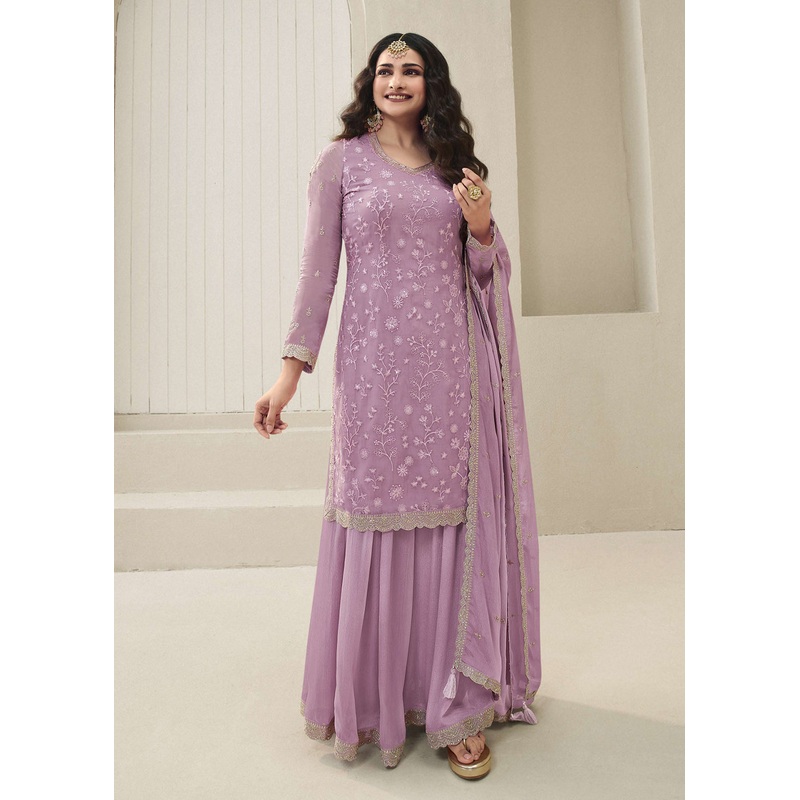 Prachi Desai Lilac Organza Embroidered Sharara Suit