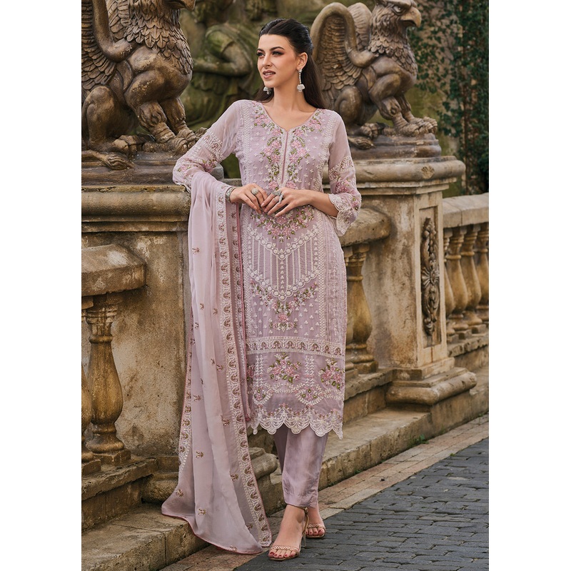 Purple Soft Organza Embroidered Designer Salwar Suit