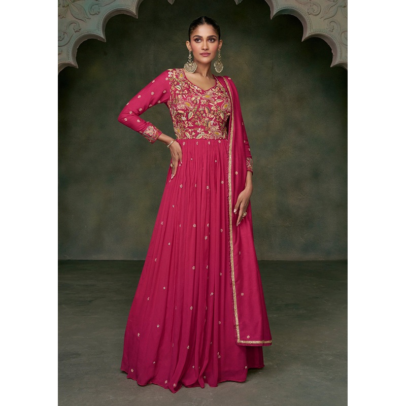 Sangeet Wear Pink Premium Silk Indian Anarkali Gown