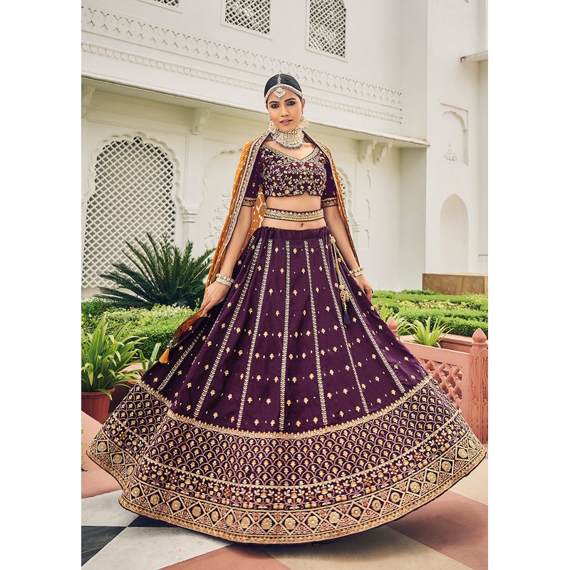 Bewitching Wine Viscose Silk Traditional Bridal Lehenga Choli