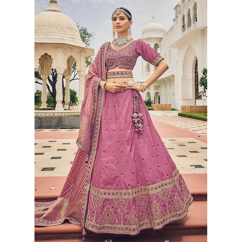 Dusty Pink Viscose Silk Traditional Bridal Lehenga Choli