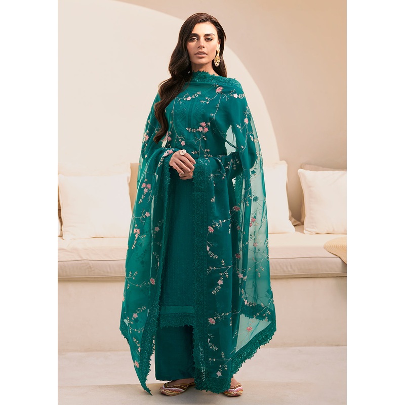Embroidered Green Dola Silk Festive Style Salwar Suit