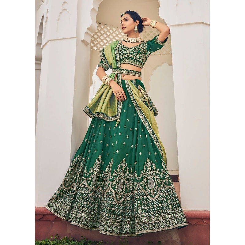 Fascinating Green Viscose Silk Traditional Bridal Lehenga Choli