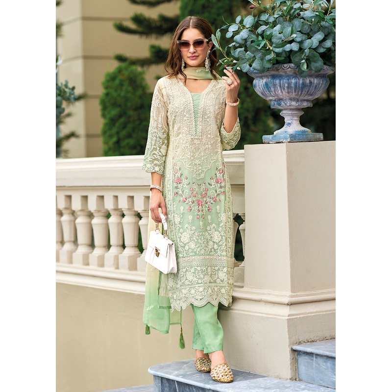 Green Soft Organza Embroidered Designer Salwar Suit