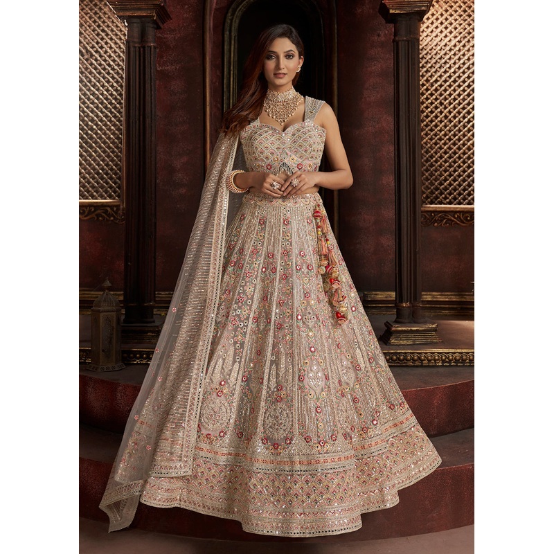 Heavy Embroidered Multicolor Ivory Net Bridal Lehenga Choli