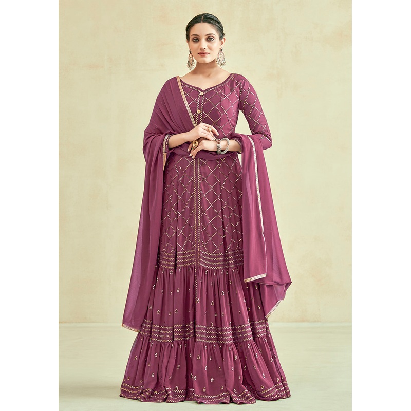 Mauve Real Georgette with Sequins Wedding Festive Gown