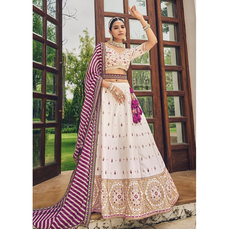 Mesmerizing Off-White Viscose Silk Traditional Bridal Lehenga Choli