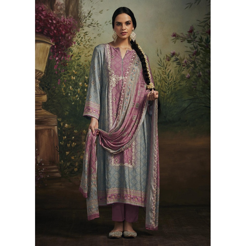 Pakistani Style Grey & Pink Digital Printed Salwar Suit