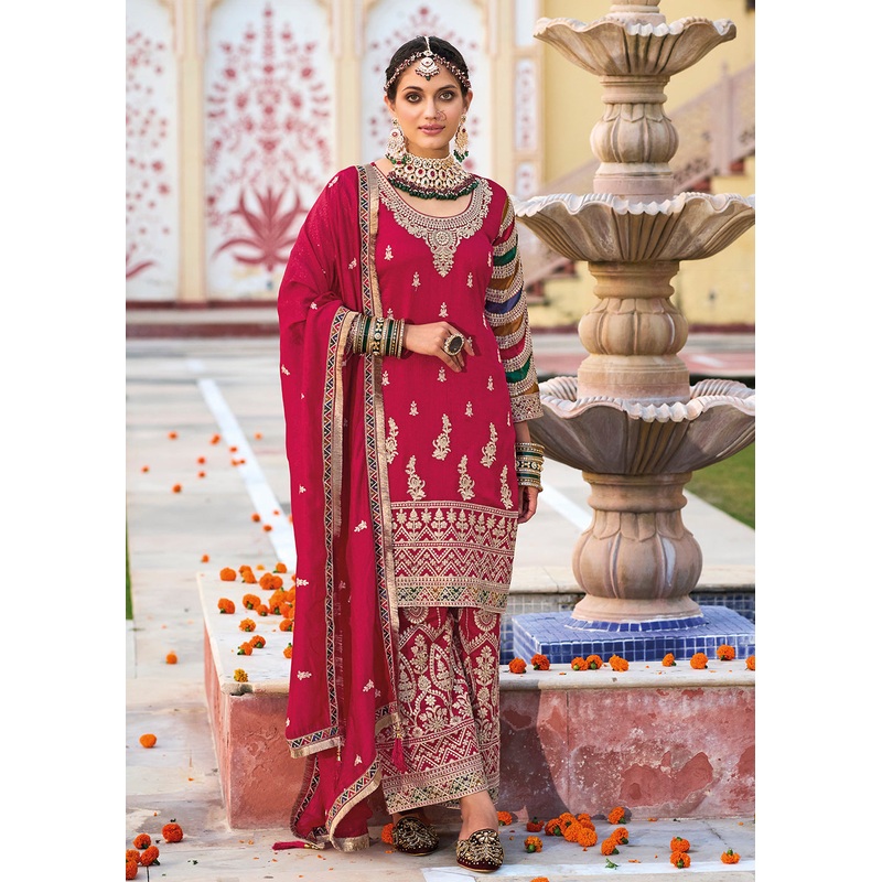 Pink Premium Silk Embroidered Festive Ready Palazzo Suit