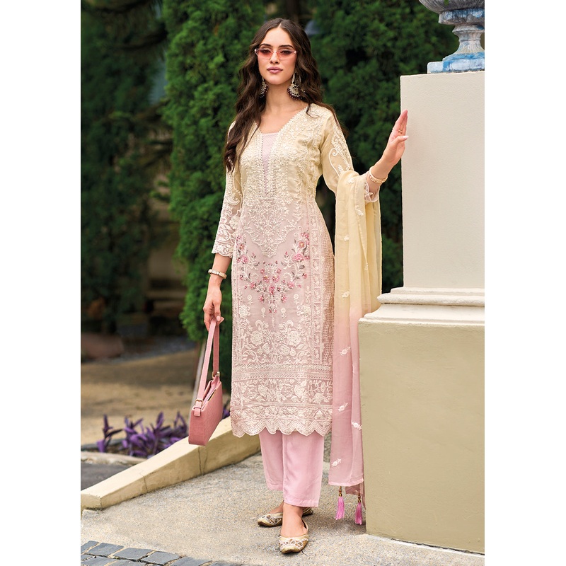 Pink Soft Organza Embroidered Designer Salwar Suit