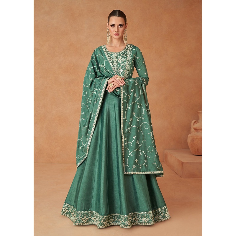Premium Green Sequins & Thread Designer Anarkali Suit