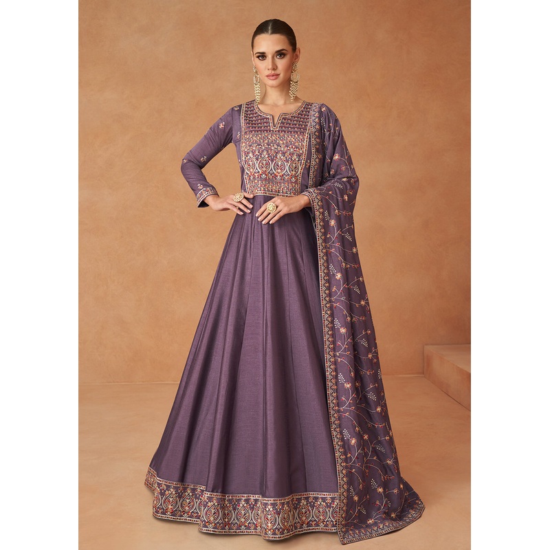 Premium Purple Sequins & Thread Designer Anarkali Suit