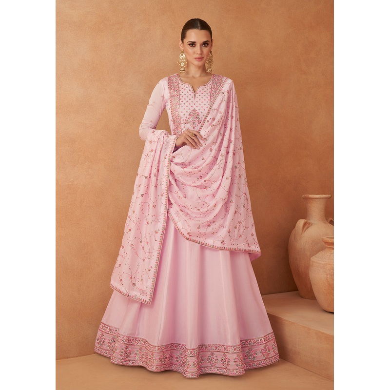 Premium Soft Pink Sequins & Thread Designer Anarkali Suit