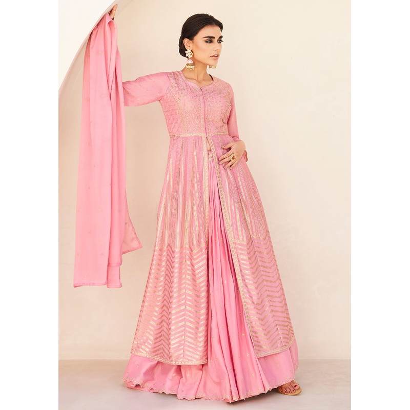Pretty Pink Embroidered Wedding Party Lehenga Skirt Suit