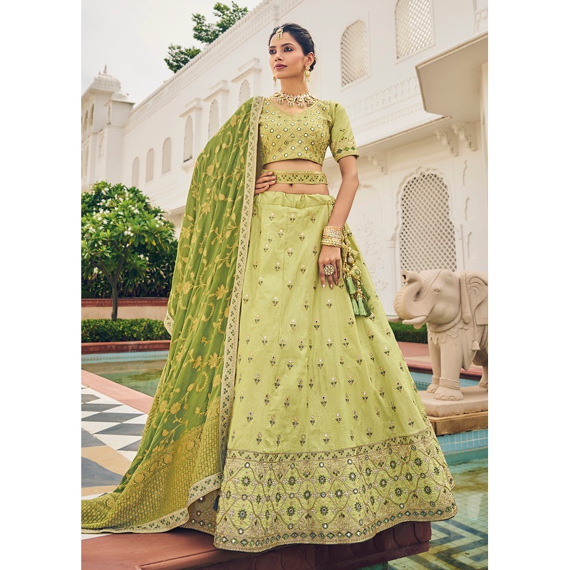 Ravishing Green Viscose Silk Traditional Bridal Lehenga Choli