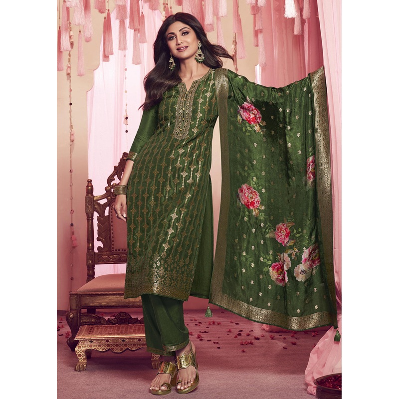 Shilpa Shetty Light Green Mehndi Wear Salwar Suit