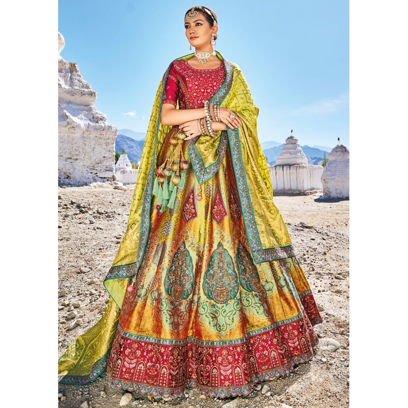 Traditional Green Banarasi Silk Embroidered Bridal Lehenga Choli