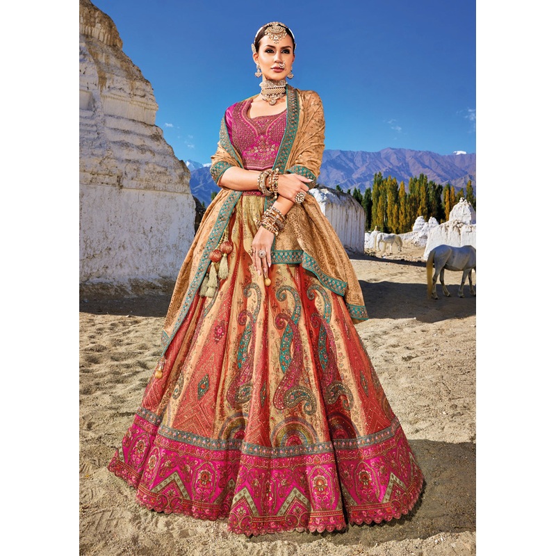 Traditional Multicolor Banarasi Silk Embroidered Bridal Lehenga Choli