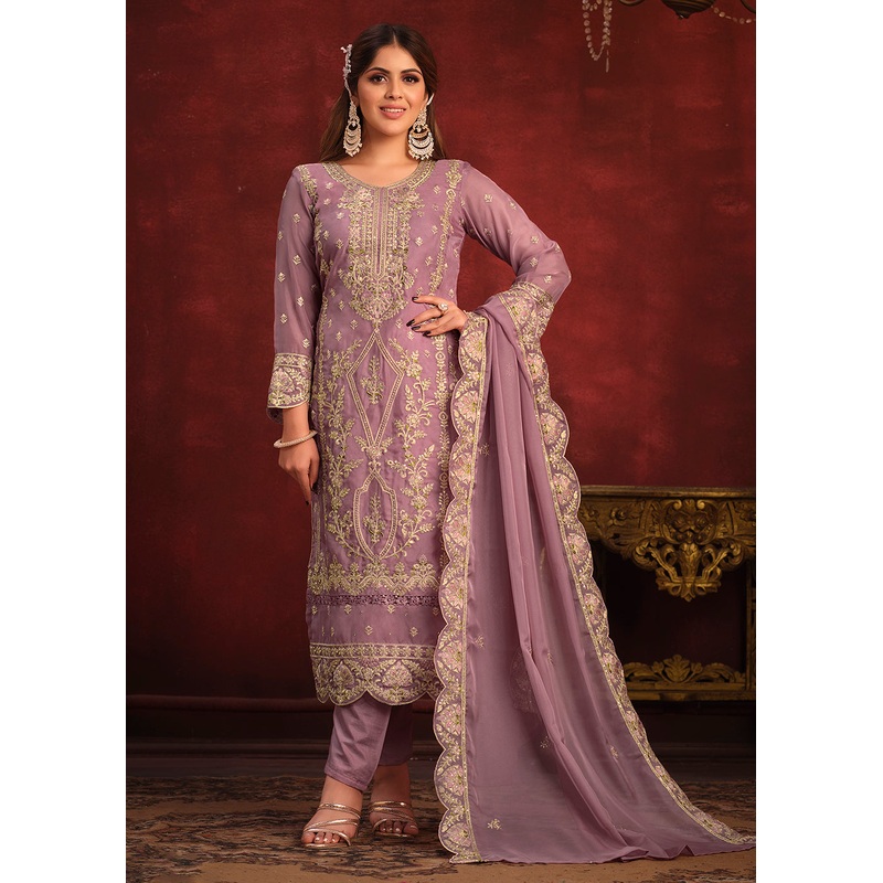 Viscose Organza Purple Zari & Sequins Festive Salwar Suit